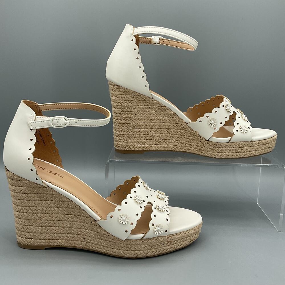 NEW On 34th Women’s Theodoree Espadrille Wedge Sandals White Size 9.5M